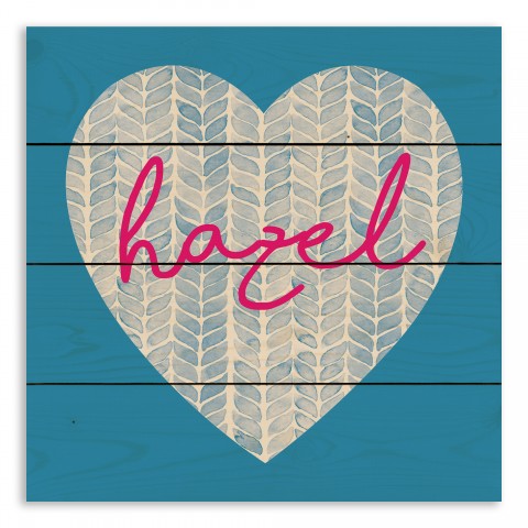 Blue Knit Heart Name 14x14 Personalized Pallet Wood Art