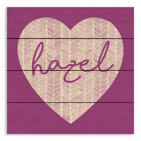 Purple Knit Heart Name 14x14 Personalized Pallet Wood Art