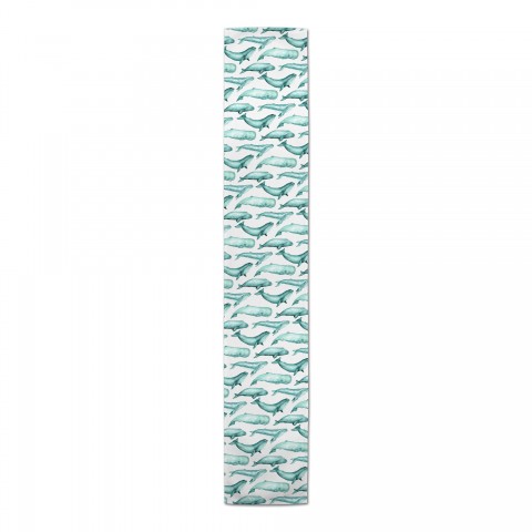 Teal Sketched Whale Poly Twill Table Runner