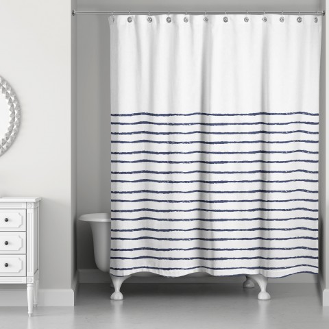 Soft Navy Stripes 71x74 Shower Curtain