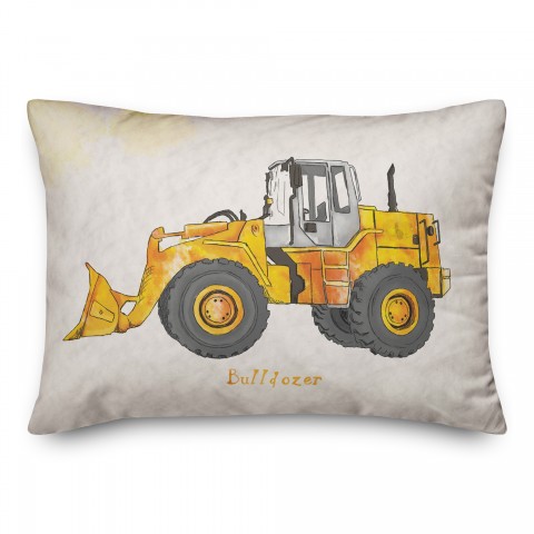 Watercolor Bulldozer  14x20 Spun Poly Pillow