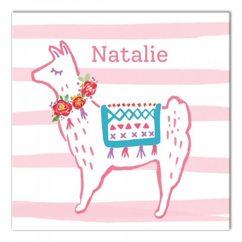 Pink Llama Watercolor 12x12 Personalized Canvas Wall Art