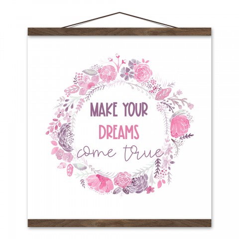 Dreams Come True Wreath 16x16 Teak Hanging Canvas