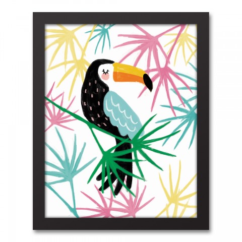 Colorful Toucan in Palms 11x14 Black Framed Canvas