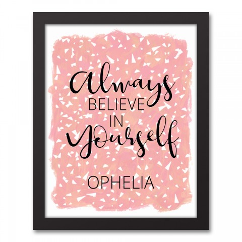 Believe in Yourself Pink Terrazzo 11x14 Personalized Black Framed Canvas