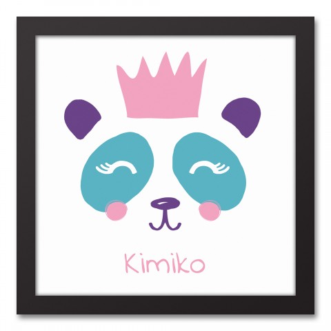 Colorful Princess Panda 12x12 Personalized Black Framed Canvas
