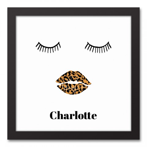 Sleepy Leopard Lips 12x12 Personalized Black Framed Canvas