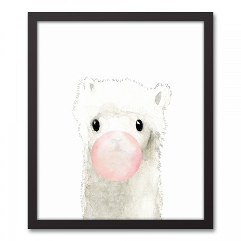 Watercolor Bubblegum Llama 16x20 Black Framed Canvas