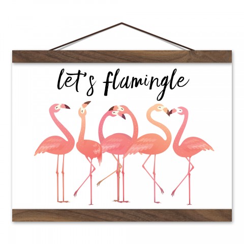 Flamingle Pals 12x8 Teak Hanging Canvas