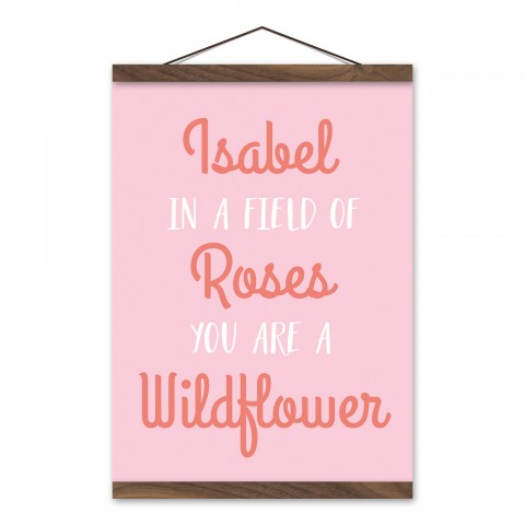 Field of Roses You Are a Wildflower 12x16 Personalized Teak Hanging Canvas