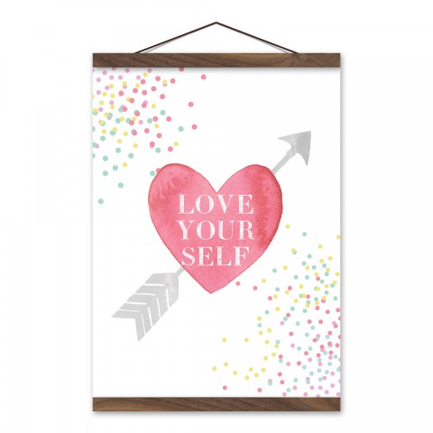 Love Yourself Confetti Heart 12x16 Teak Hanging Canvas