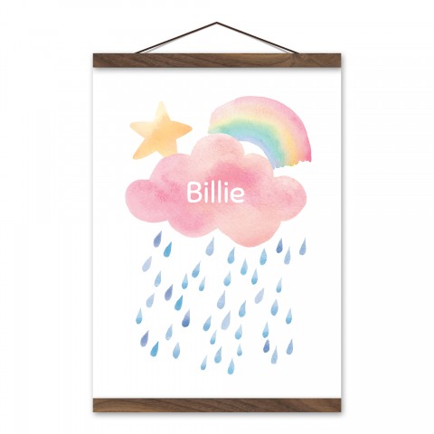 Watercolor Rain Sky 12x16 Personalized Teak Hanging Canvas