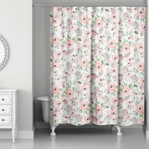 Blush Flowers Pattern 71x74 Shower Curtain