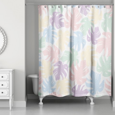 Polka Dot Monstera Pattern 71x74 Shower Curtain