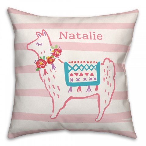 Pink Llama Watercolor 18x18 Personalized Spun Poly Pillow