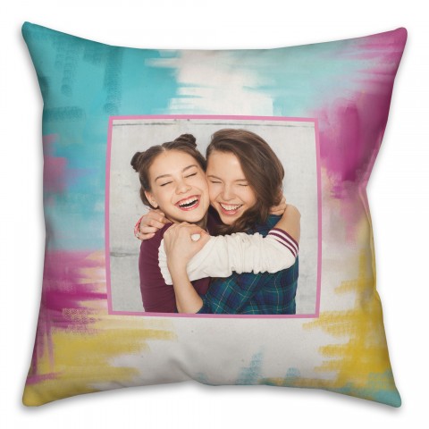 Colorful Painted Frame 18x18 Personalized Spun Poly Pillow