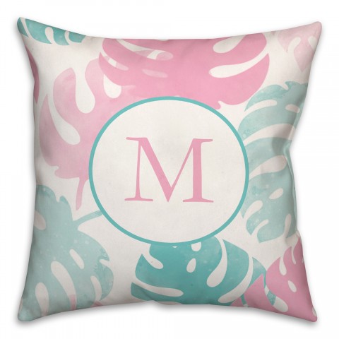 Pink Teal Jungle Pattern Monogram 18x18 Personalized Spun Poly Pillow