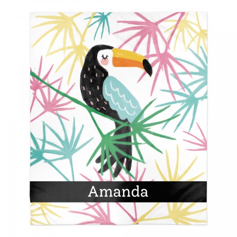 Colorful Toucan in Palms Name 50x60 Personalized Sherpa Fleece Blanket