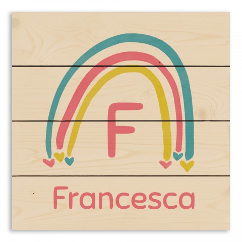 Simple Rainbow Monogram 14x14 Personalized Pallet Wood Art