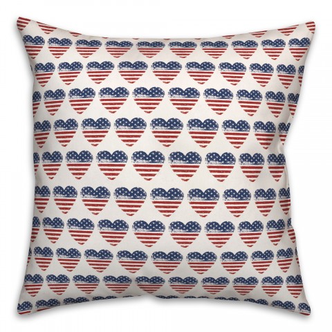American Flag Heart Pattern 18x18 Spun Poly Pillow