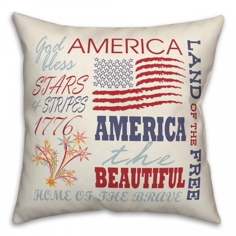 America Independence Words 18x18 Spun Poly Pillow