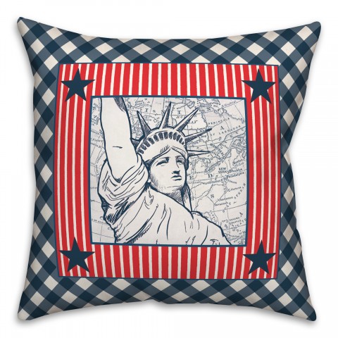 Lady Liberty on Gingham 18x18 Spun Poly Pillow