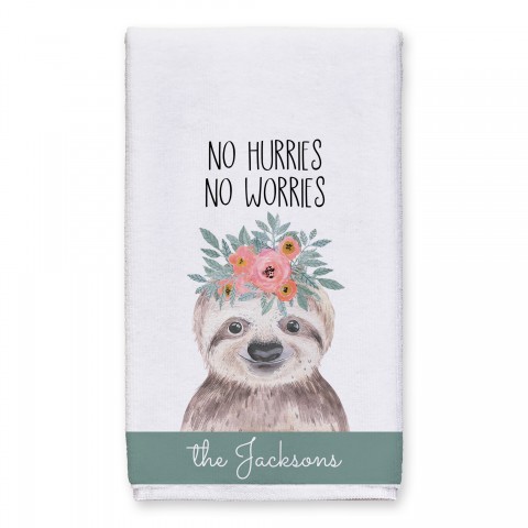 No Hurries No Worries Sloth 16x25 Personalized Towel