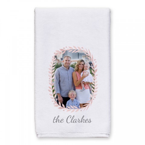 Family Pink Floral Wreath 16x25 Personalized Towel