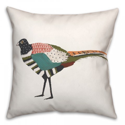 Colorful Patterned Bird with White 20x20 Indoor / Outdoor Pillow