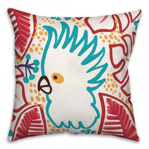 Red and Blue Tropical Bird Line Painting 20x20 Indoor / Outdoor Pillow