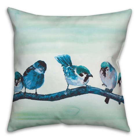 Watercolor Blue Birds on Branch 20x20 Indoor / Outdoor Pillow