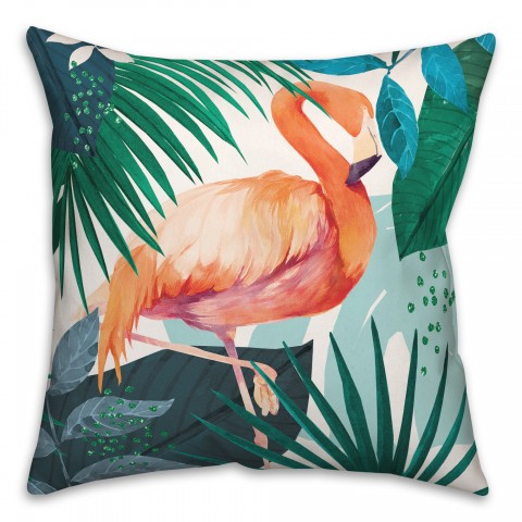 Tropical Flamingo with Blue Leaves 20x20 Indoor / Outdoor Pillow