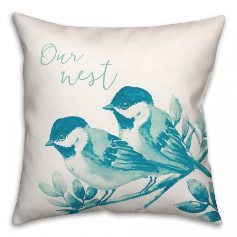 Our Nest Watercolor Blue Birds 20x20 Indoor / Outdoor Pillow