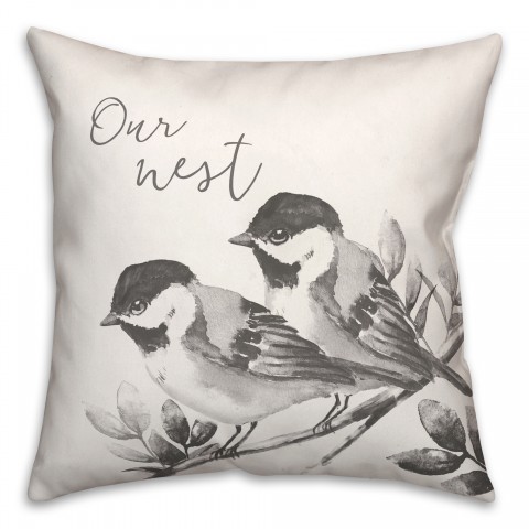 Our Nest Watercolor Grey Birds 20x20 Indoor / Outdoor Pillow
