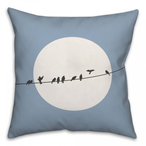 Blue Circle Birds on a Line 20x20 Indoor / Outdoor Pillow