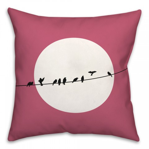 Pink Circle Birds on a Line 20x20 Indoor / Outdoor Pillow