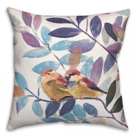 Blue and Purple Leaves with Birds 20x20 Indoor / Outdoor Pillow