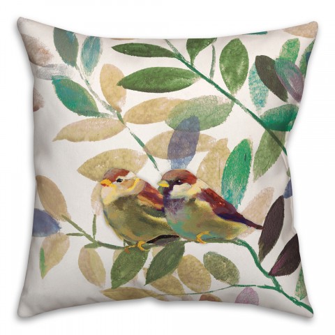 Green Leaves with Birds 20x20 Indoor / Outdoor Pillow