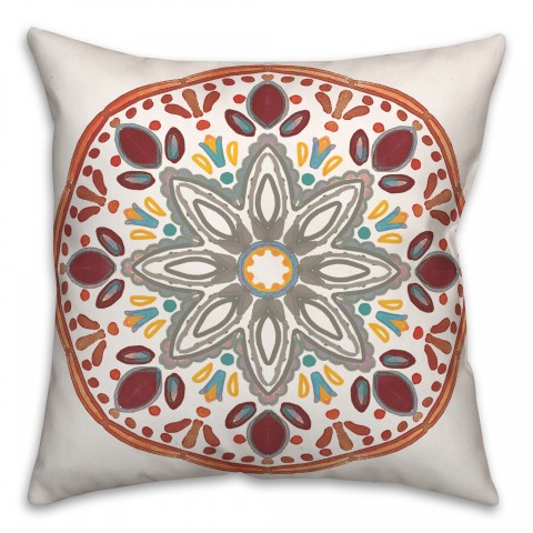 Red Grey Decorative Medallion 20x20 Indoor / Outdoor Pillow