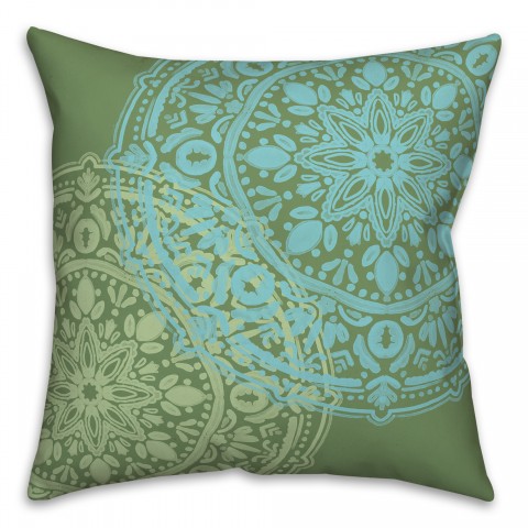 Double Medallion Green Blue 20x20 Indoor / Outdoor Pillow