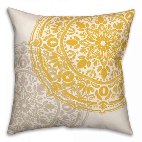 Double Medallion Tan Yellow 20x20 Indoor / Outdoor Pillow