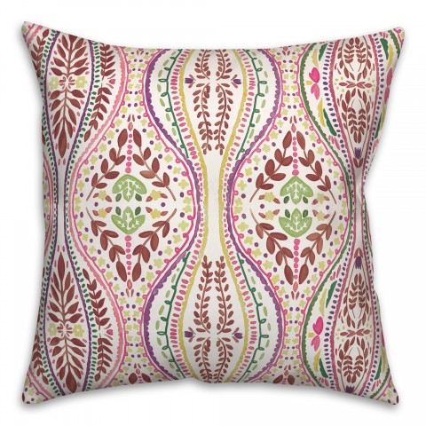 Pink Red Folk Pattern 20x20 Indoor / Outdoor Pillow