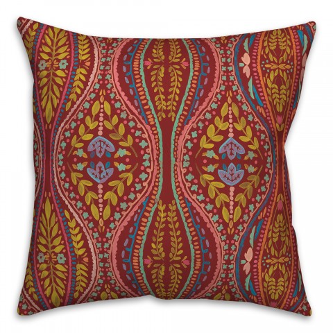 Red Colored Folk Pattern 20x20 Indoor / Outdoor Pillow