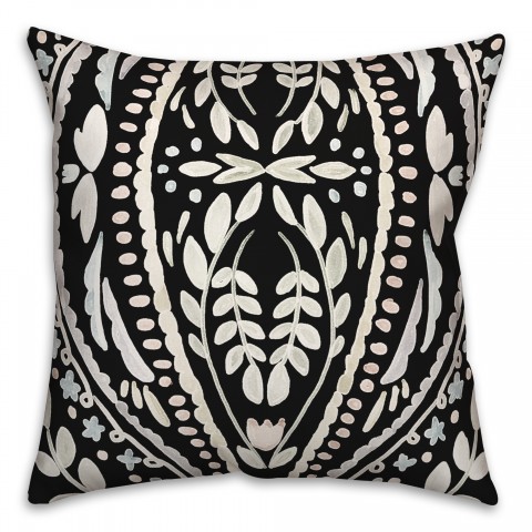 Black Background Folk Pattern 20x20 Indoor / Outdoor Pillow