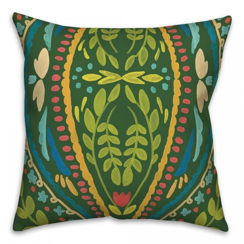 Green Background Folk Pattern 20x20 Indoor / Outdoor Pillow