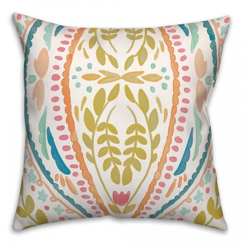 Peach Green Folk Pattern 20x20 Indoor / Outdoor Pillow