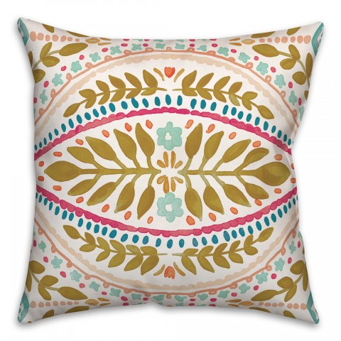 Multi Colored Large Folk Pattern 20x20 Indoor / Outdoor Pillow