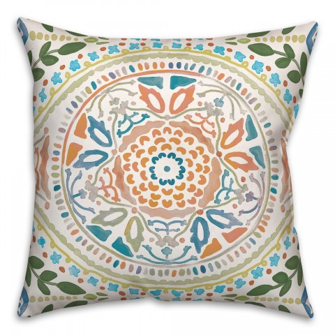 Large Orange and Green Folk Pattern 20x20 Indoor / Outdoor Pillow