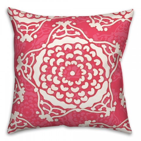 Large Bright Pink Cream Star Pattern 20x20 Indoor / Outdoor Pillow