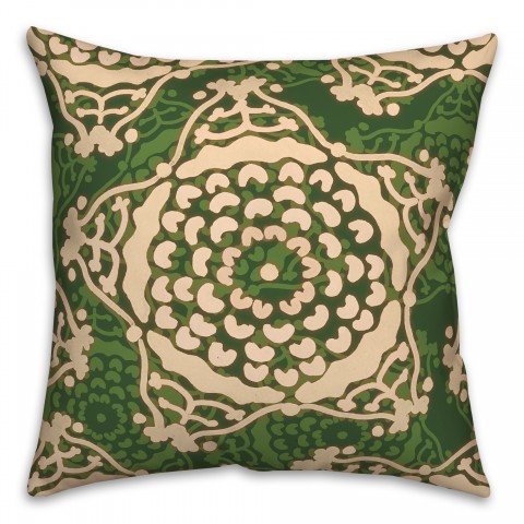 Large Green Cream Star Pattern 20x20 Indoor / Outdoor Pillow